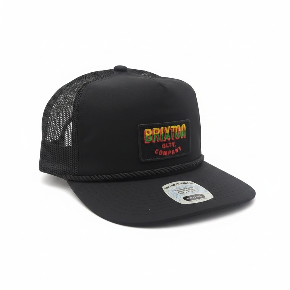 Brixton Neighbor‎ Rope Trucker Hat Black Mesh Snapback Rasta Logo 21702492 NEW